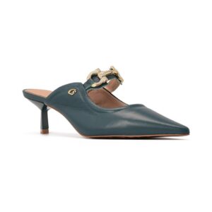 Mule em Couro Verde com Detalhe de Bridão Dourado