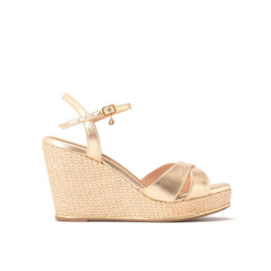 Sandália Anabela com Tiras e Fivela Dourada