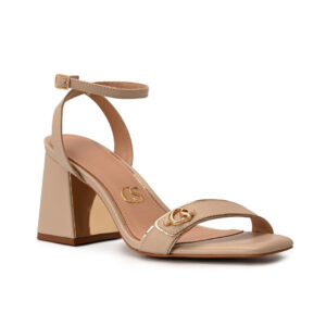 Sandália Marfim com Salto Bloco Cromado