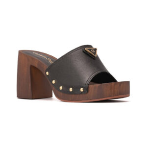 Plataforma em Couro Preta com Metal Personalizado CS