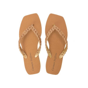 Chinelos com Correntes e Glitter Dourado