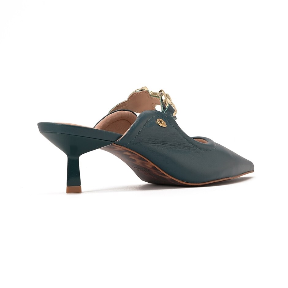 Mule em Couro Verde com Detalhe de Bridão Dourado - Image 3