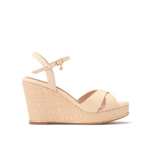 Sandália Anabela com Tiras e Fivela Bege Manteiga