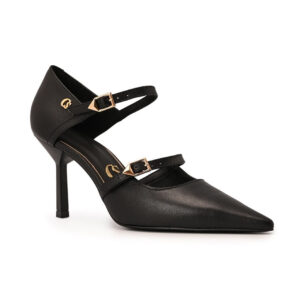 Scarpin Bico Fino Preto com Fivelas Duplas