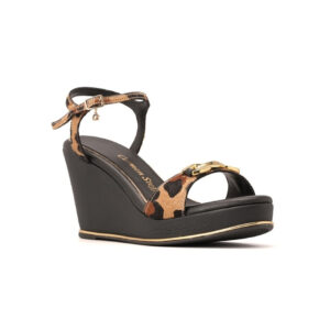 Anabela em Couro Animal Print com Bridão e Pingente CS