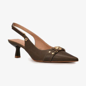 Scarpin Slingback Verde Musgo com Metais