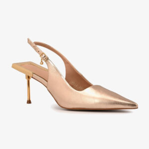 Scarpin Slingback Dourado com Placa Traseira e Salto Pino