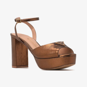 Sandália Plataforma em Couro Bronze com Metal Personalizado CS