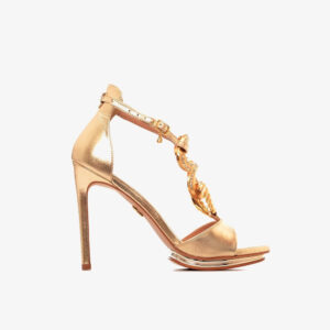 Sandália Plataforma Gold com Metal em Formato de Corrente