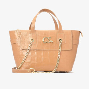 Bolsa Shopping em Couro Bege Croissant
