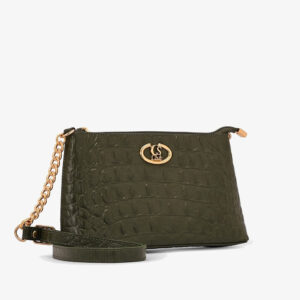Bolsa Bella em Couro Crocô Verde Oliva