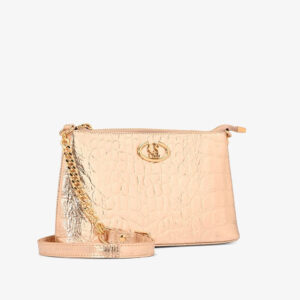 Bolsa Bella em Couro Crocô Dourada