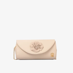 Bolsa Carteira com Flor Off-white