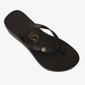 Chinelo Anabela Tiras com Brilho Preto